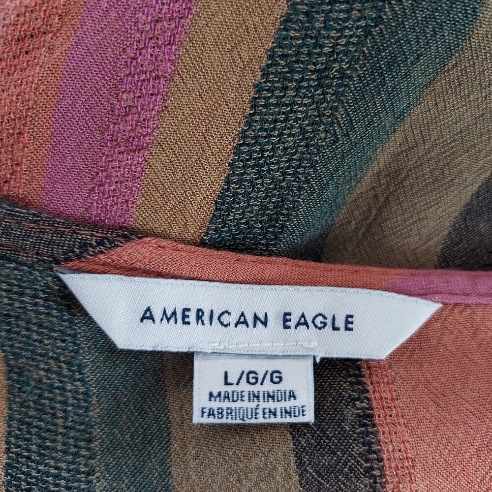 American Eagle Striped Crop Short Sleeve Boho Blouse Size L - Picture 10 of 11